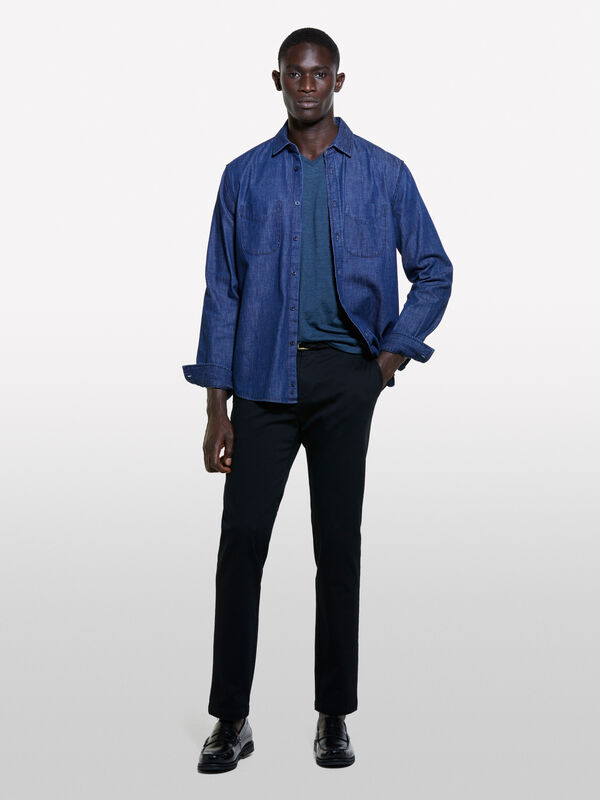 Dark blue yarn dyed t-shirt - men's short sleeve t-shirts | Sisley