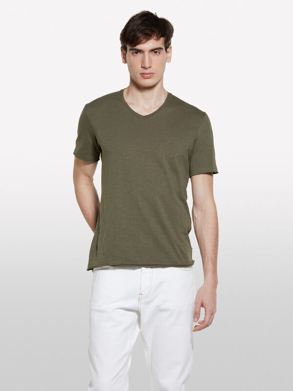 Military green slim fit t-shirt - men's short sleeve t-shirts | Sisley