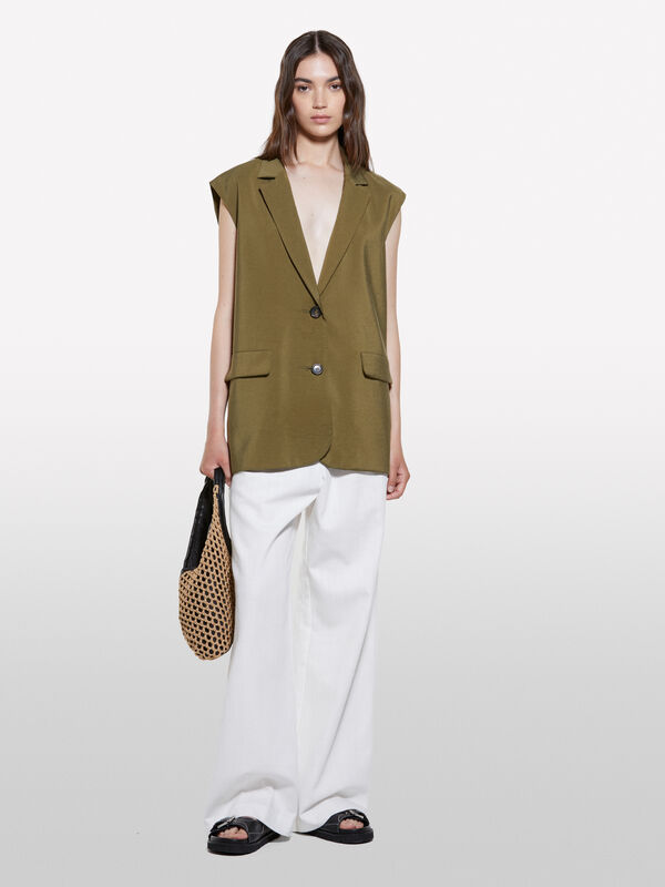 Military green vest with crinkle look - women's vests and sleeveless jackets | Sisley