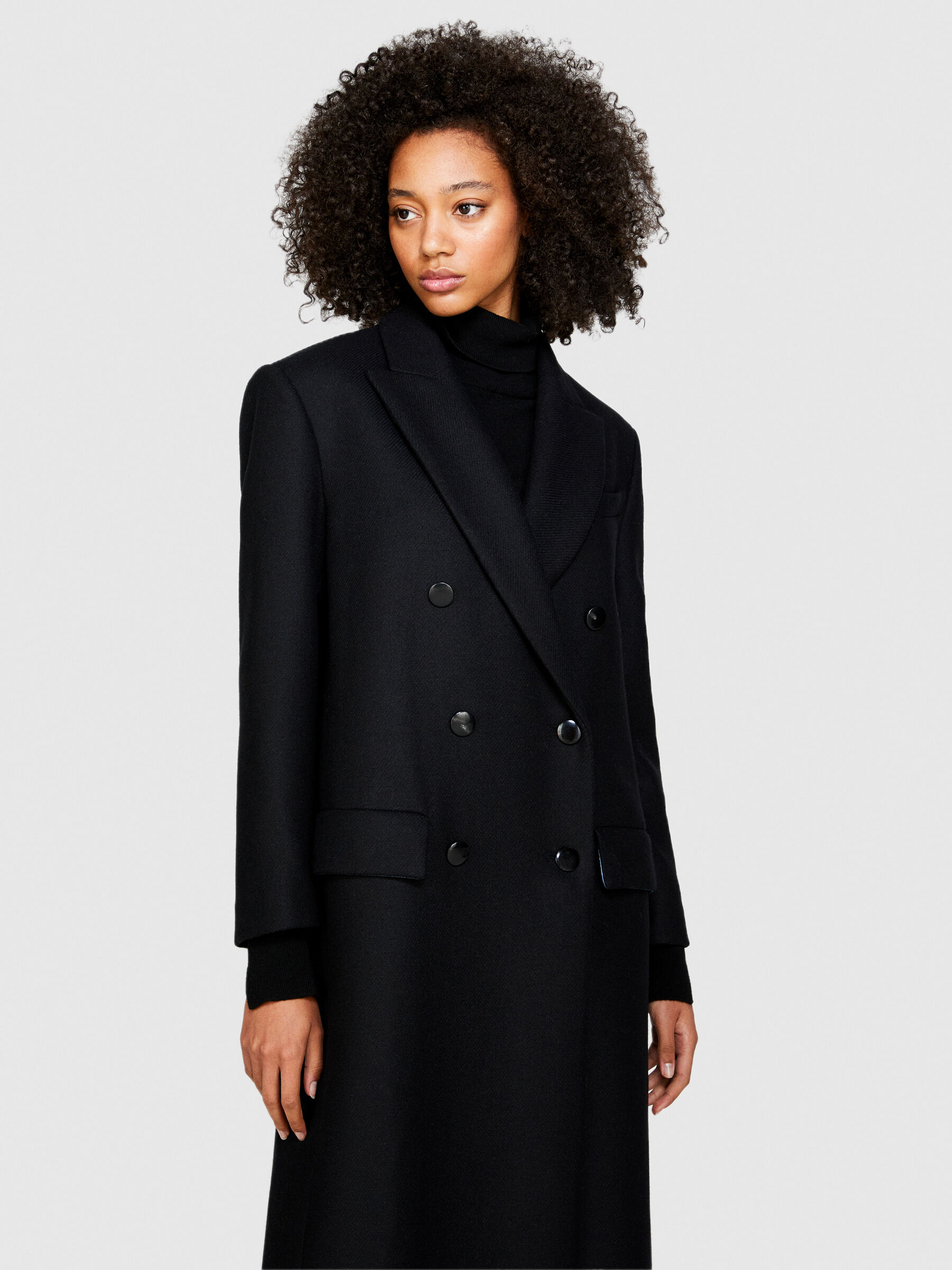 Long black double breasted coat womens shop