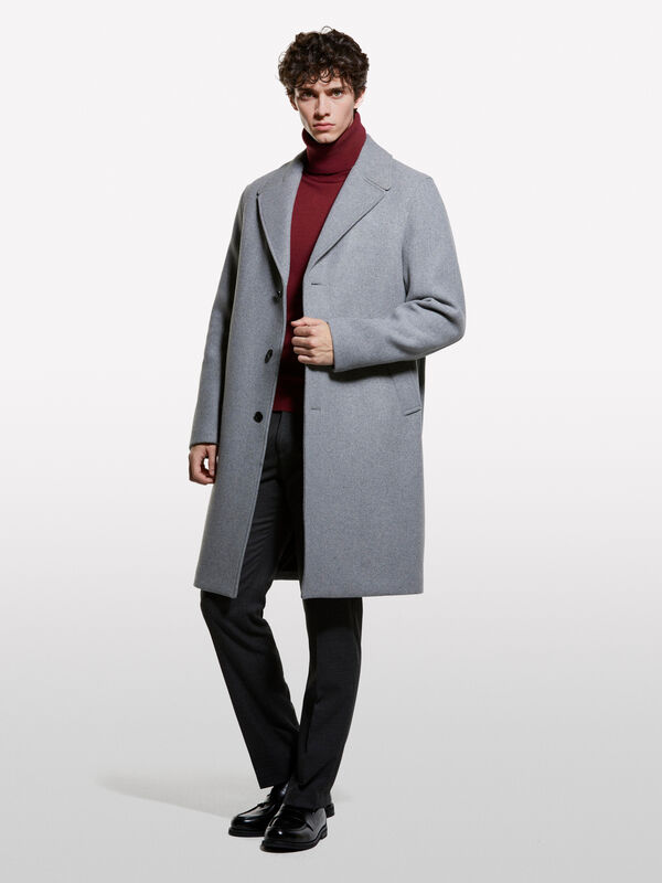 Light gray single-breasted coat - men's coats | Sisley