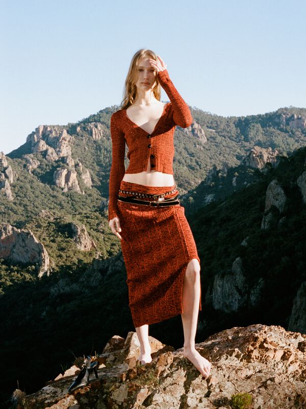 Red knit skirt - women's midi skirts | Sisley