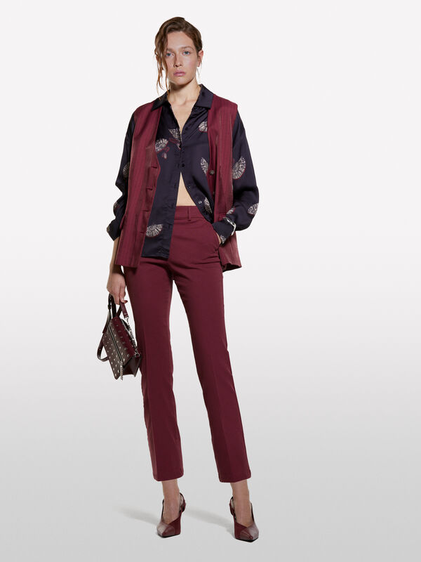 Navy blue satin shirt with pattern print - women's shirts | Sisley