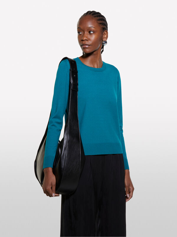 Teal green crew neck sweater - women's crew neck sweaters | Sisley