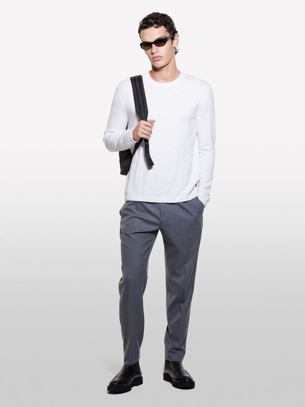 White regular fit crew neck sweater - men's long sleeve t-shirts | Sisley