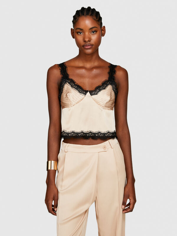 Satin top with lace - women's tops | Sisley