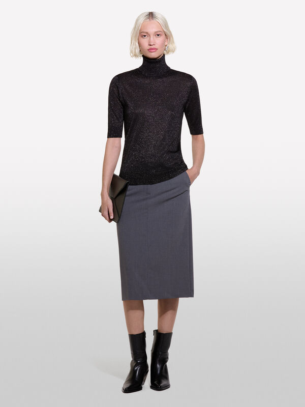 Black short sleeve turtleneck - women's high neck sweaters | Sisley