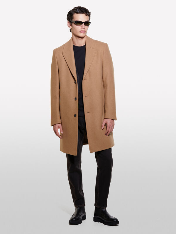 Long camel single-breasted coat - men's coats | Sisley