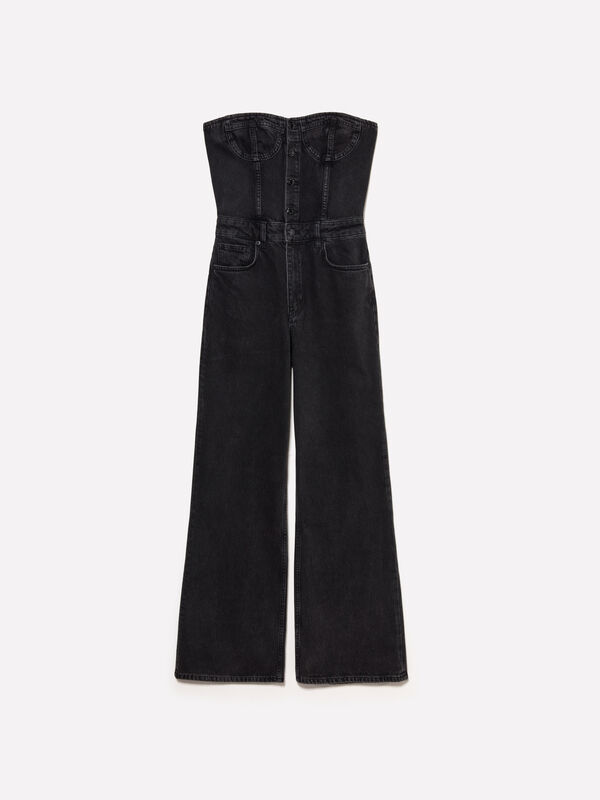 Black denim bustier jumpsuit - women's jumpsuits | Sisley