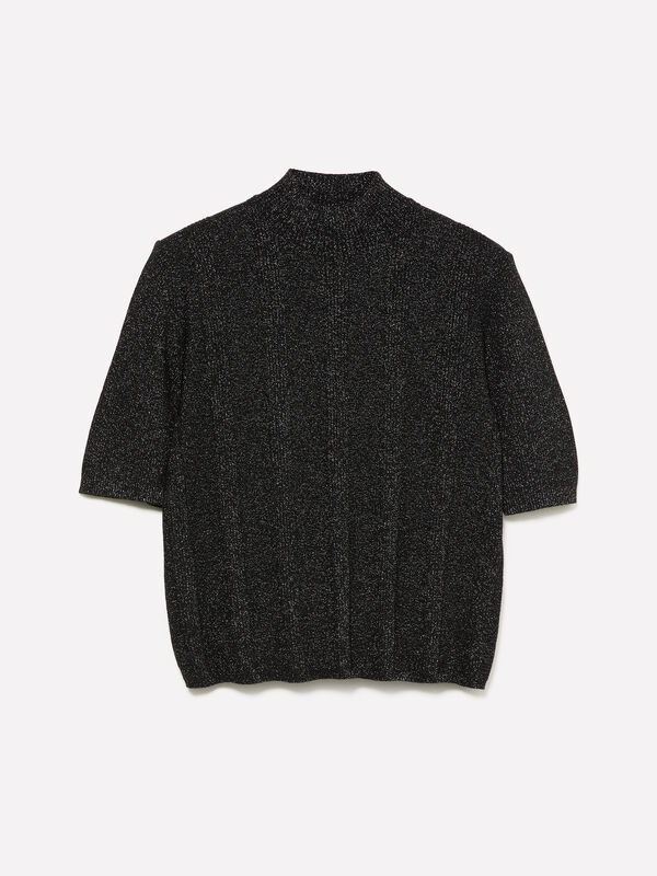 Black sweater with lurex inserts - women's high neck sweaters | Sisley