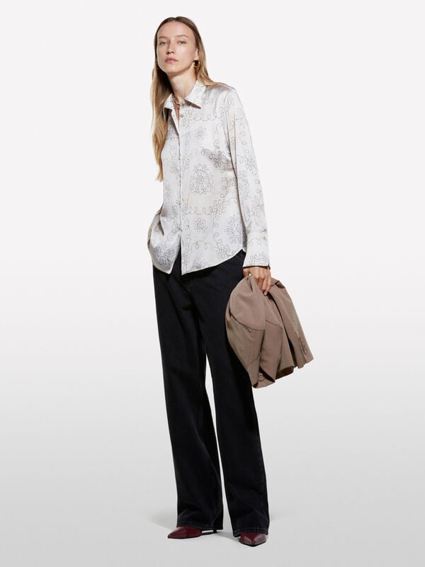 Beige shirt in printed satin - women's shirts | Sisley