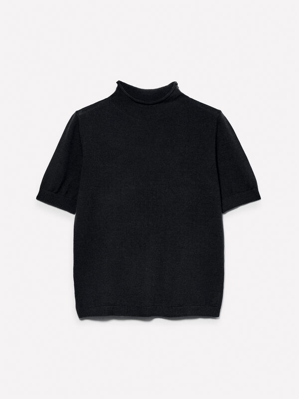 Dark blue sweater with half sleeves - women's high neck sweaters | Sisley