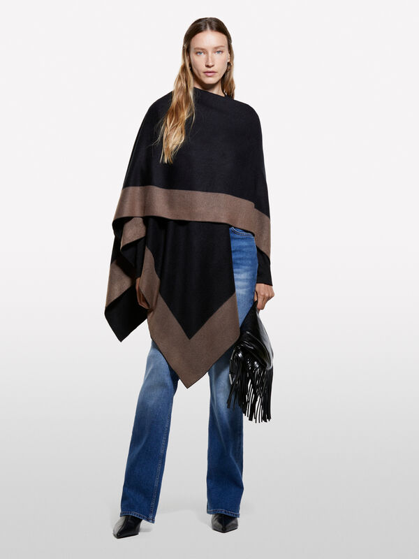 Black cape with contrast - women's cloaks, ponchos and capes | Sisley