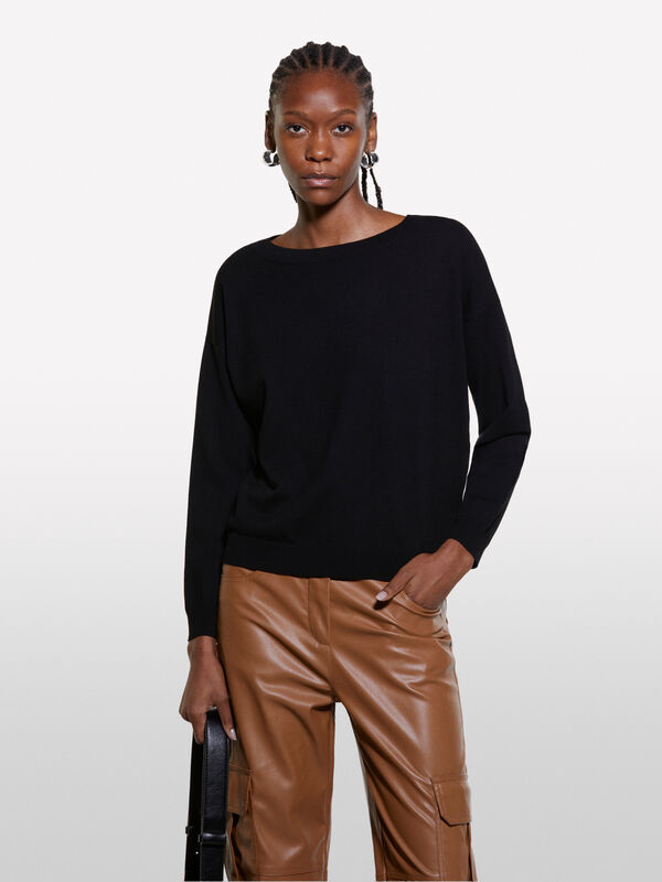 Black sweater with boat neck - women's boat neck sweaters | Sisley