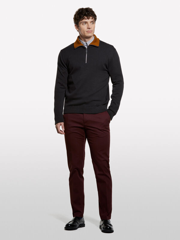 Burgundy slim comfort fit trousers - men's slim fit trousers | Sisley