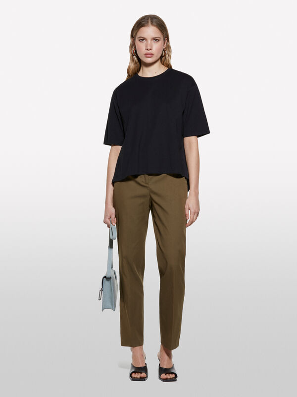 Military green trousers with laces - women's high-waisted trousers | Sisley