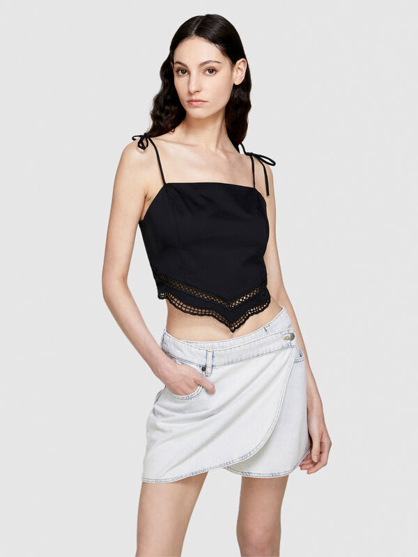 Satin top with embroidery - women's tops | Sisley