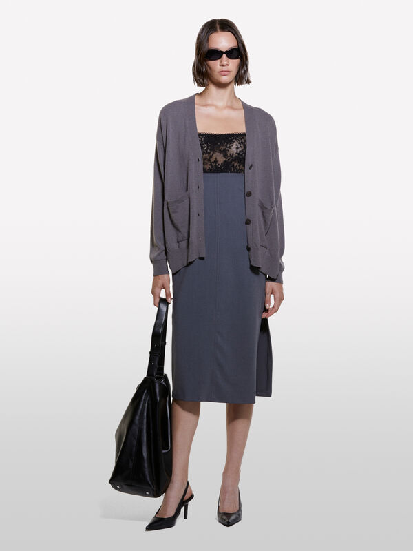 Dark gray cardigan with slits - women's cardigans | Sisley