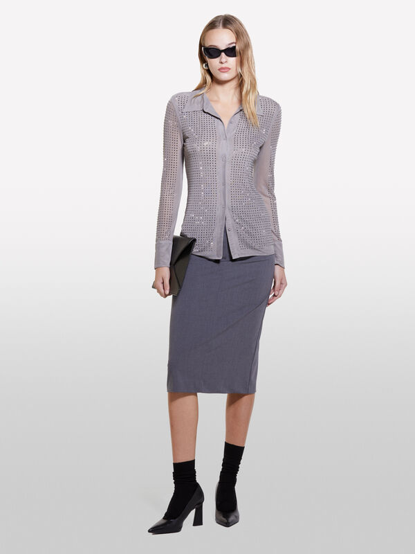 Tulle shirt with rhinestones - women's shirts | Sisley