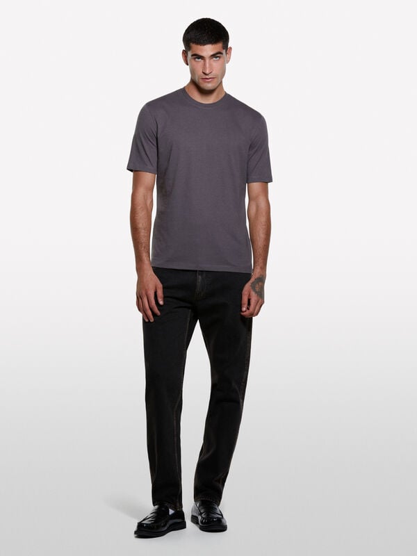 Dark gray regular fit short sleeve t-shirt - men's short sleeve t-shirts | Sisley