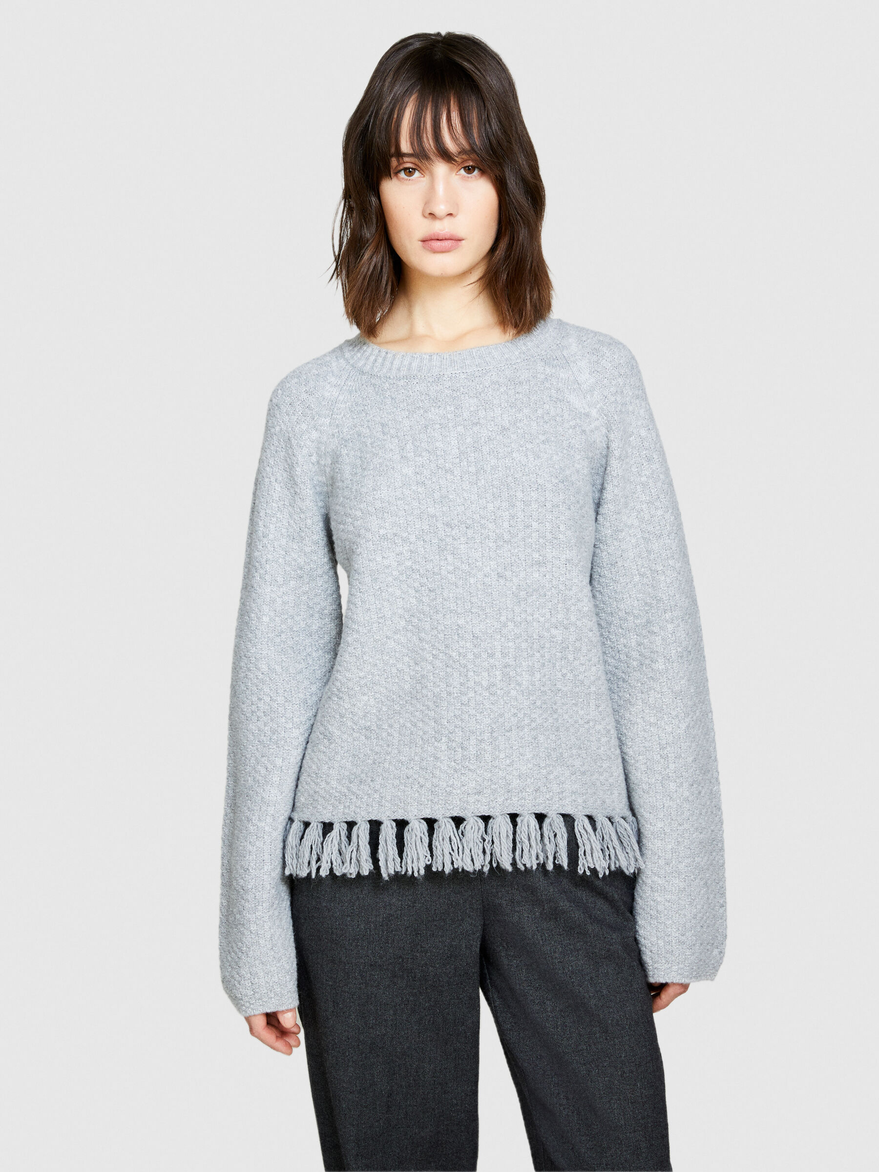 Gray fringe sweater new arrivals