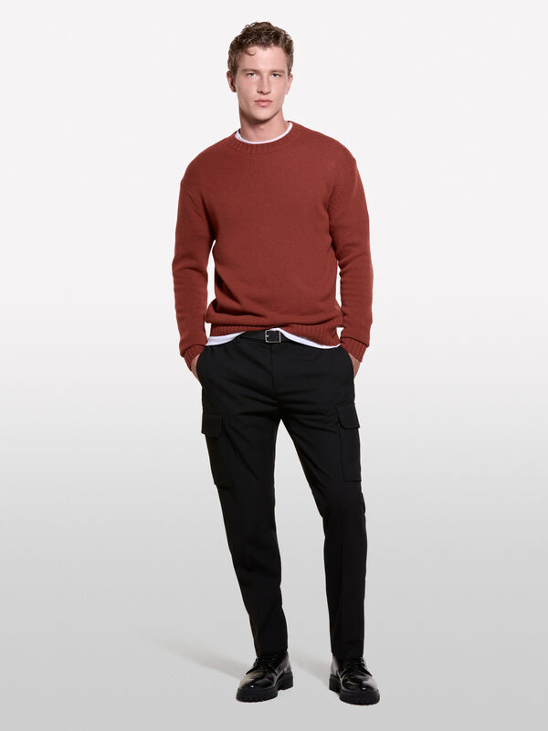 Burgundy crew neck sweater in wool blend  - men's crew neck sweaters | Sisley