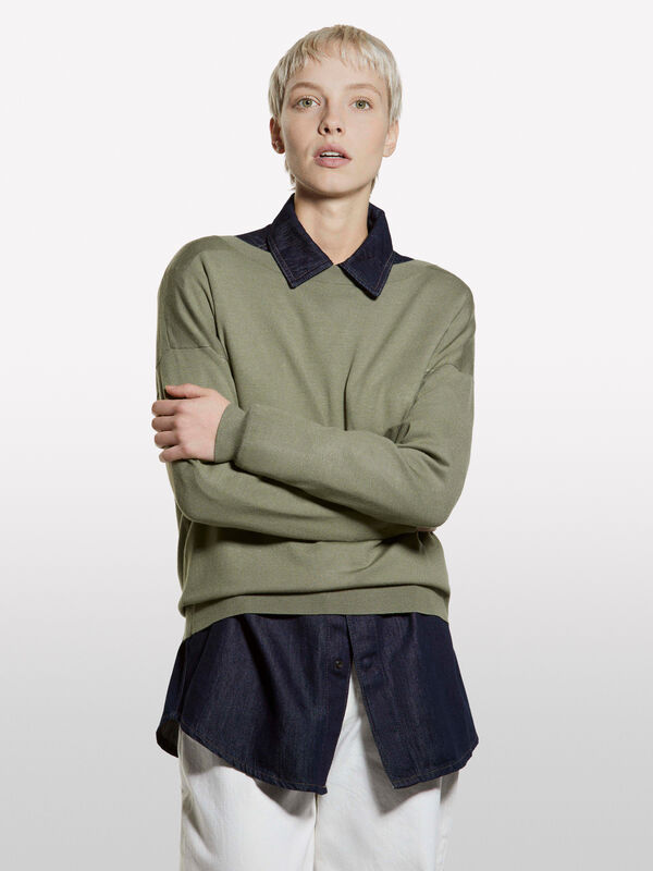 Military green boat neck top - women's boat neck sweaters | Sisley