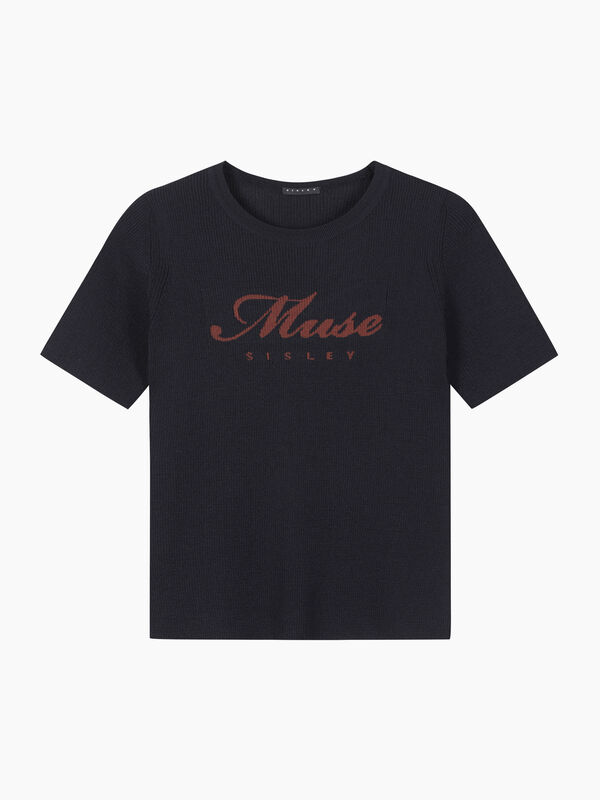 Dark blue sweater with text - sisley k crew neck sweaters | Sisley K