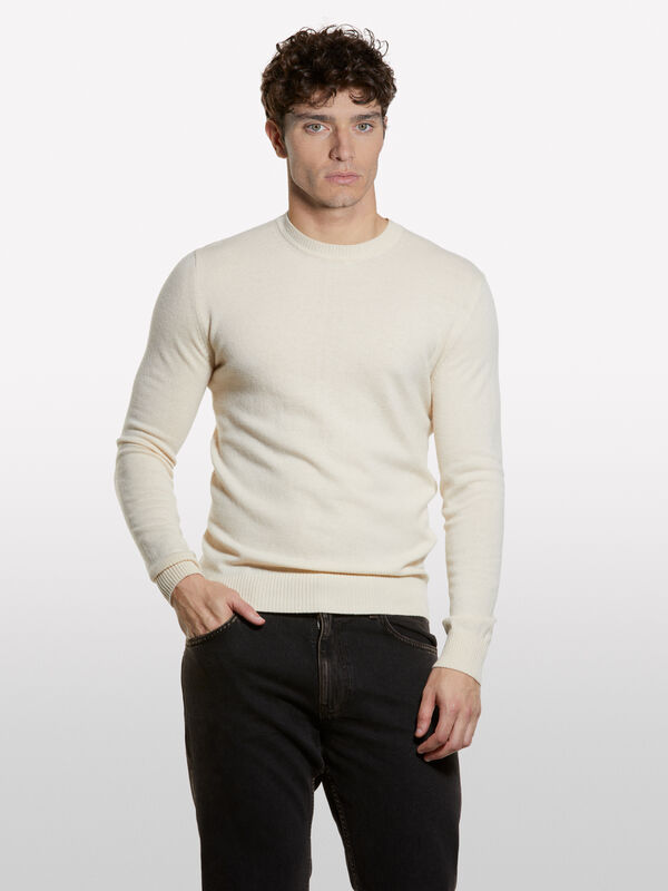 Beige regular fit crew neck sweater Beige regular fit crew neck sweater - men's crew neck sweaters | Sisley