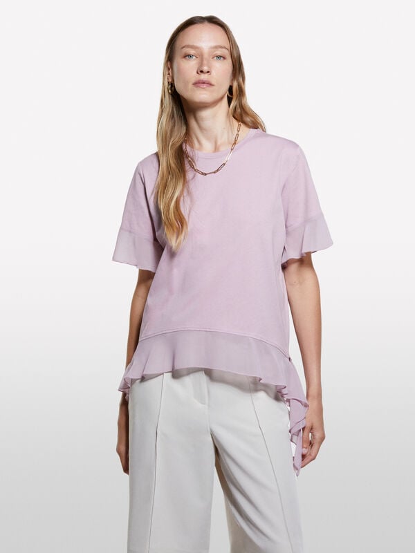 Pink t-shirt with rouches Pink t-shirt with rouches - women's short sleeve t-shirts | Sisley