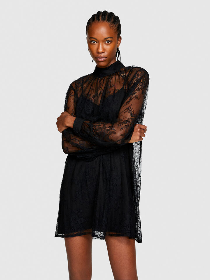 Short dress with lace, Black - Sisley