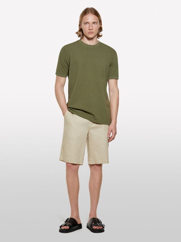 Sand beige 100% linen bermudas - men's shorts | Sisley