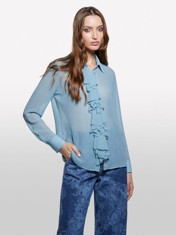 Dark blue shirt with rouches - women's shirts | Sisley