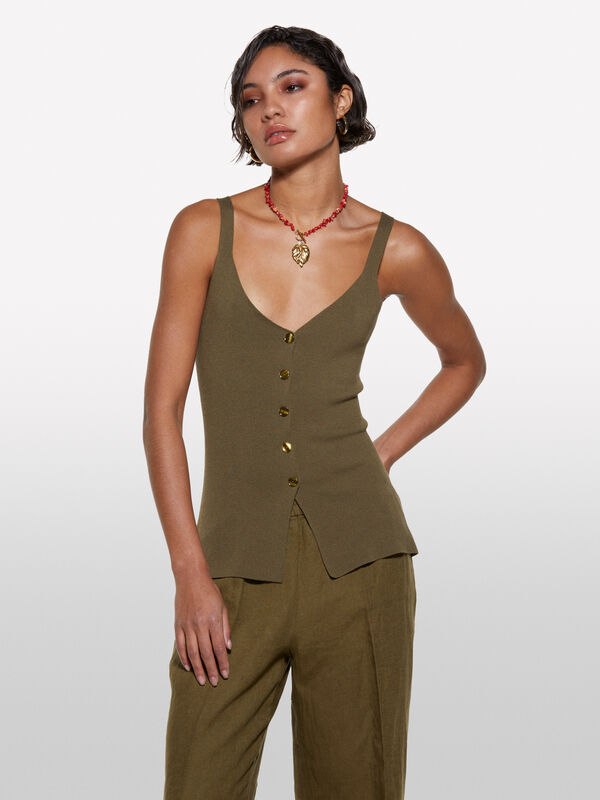 Military green top with buttons - women's tops | Sisley