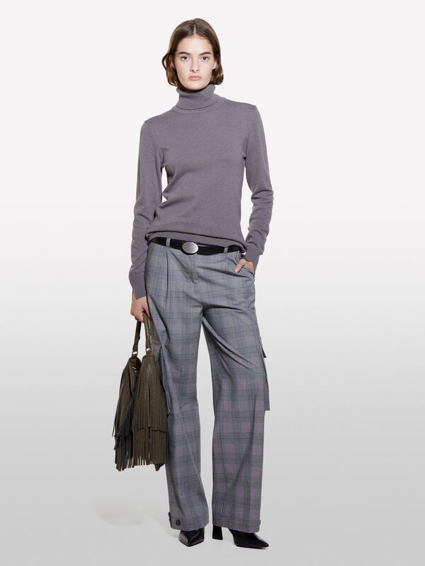 Dark gray regular fit turtleneck sweater - women's high neck sweaters | Sisley