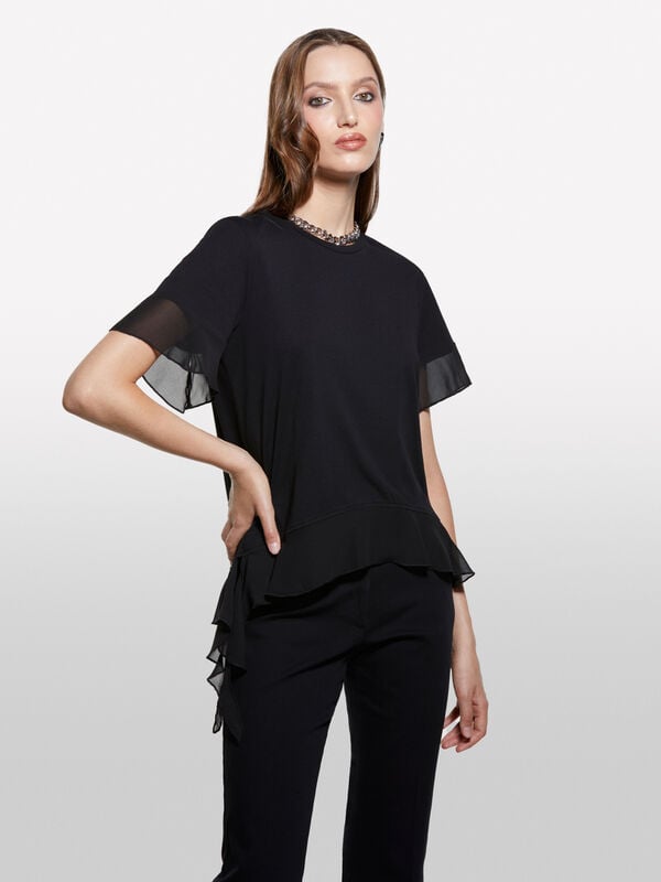 Black t-shirt with rouches Black t-shirt with rouches - women's short sleeve t-shirts | Sisley