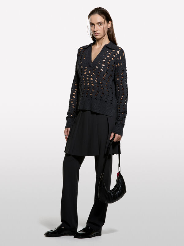 Maxi open-knit sweater - women's v-neck sweaters | Sisley