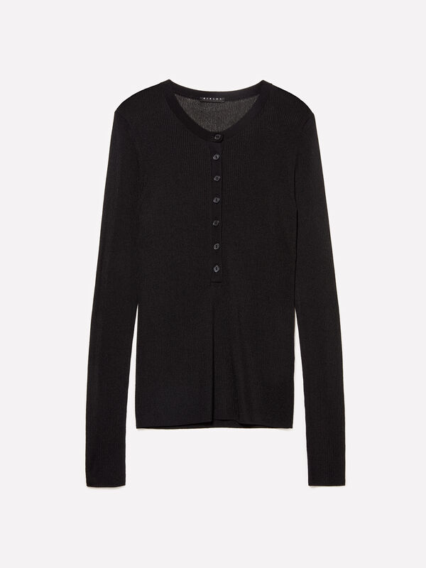 Black Henley top - women's crew neck sweaters | Sisley