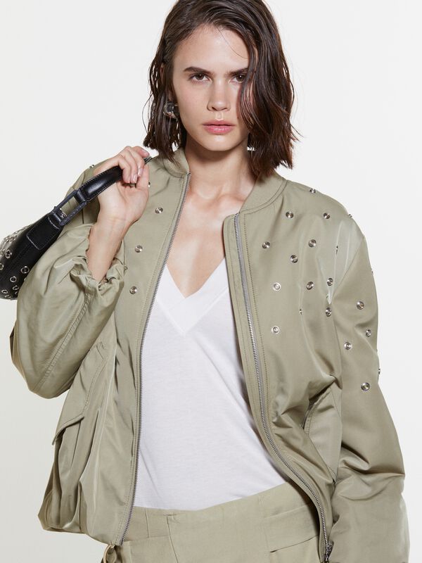 Oversized bomber jacket with studs - women's jackets | Sisley