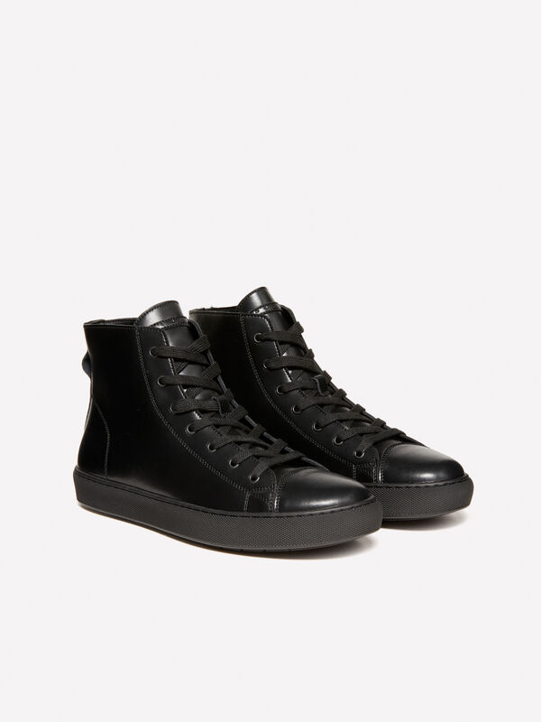 Black high-top leather sneakers - men's shoes | Sisley