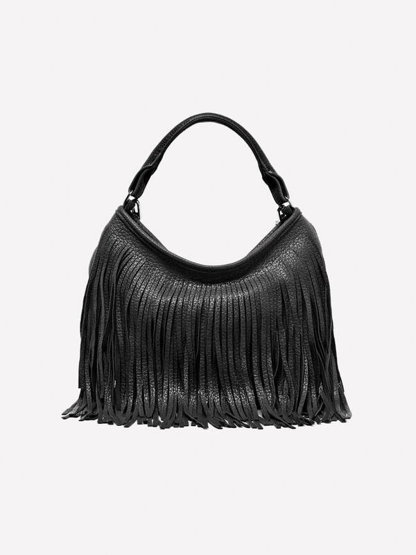 Black shoulder bag with fringe - women's shoulder and crossbody bags | Sisley