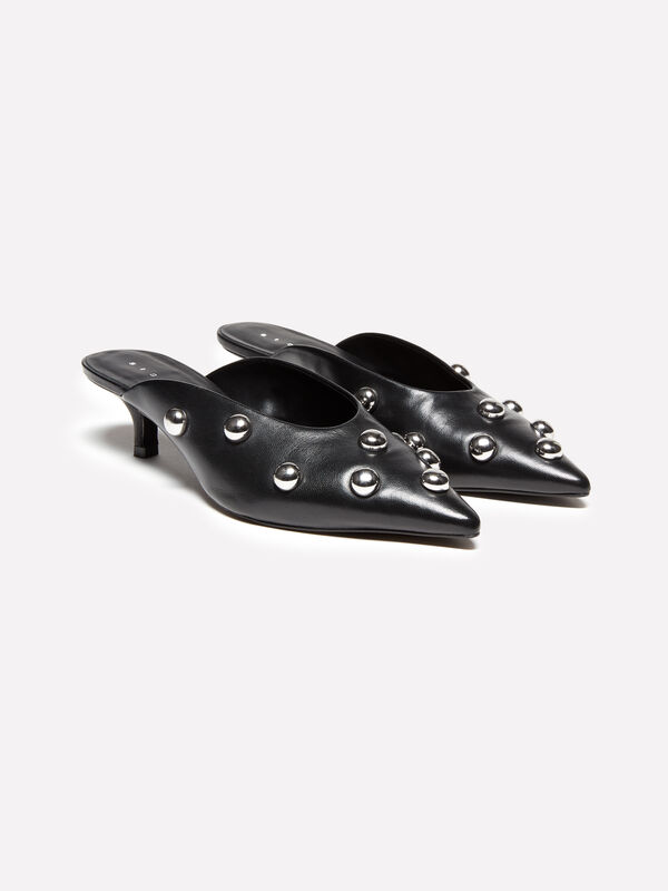 Black mules in 100% leather with cabochon - women's heels | Sisley