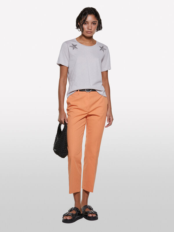 Gray t-shirt with star print - women's short sleeve t-shirts | Sisley