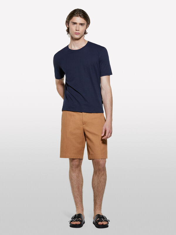 Dark blue linen blend t-shirt - men's short sleeve t-shirts | Sisley