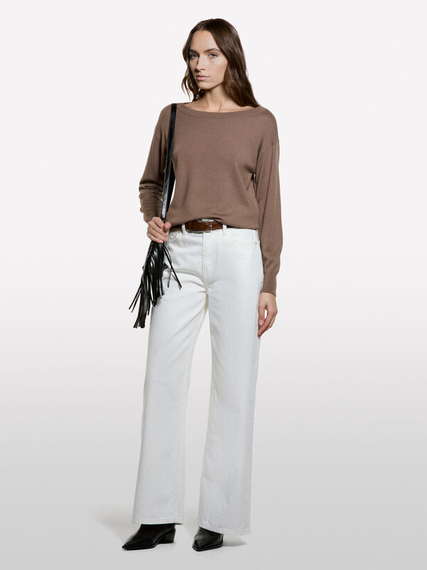 Brown boat neck sweater - women's boat neck sweaters | Sisley