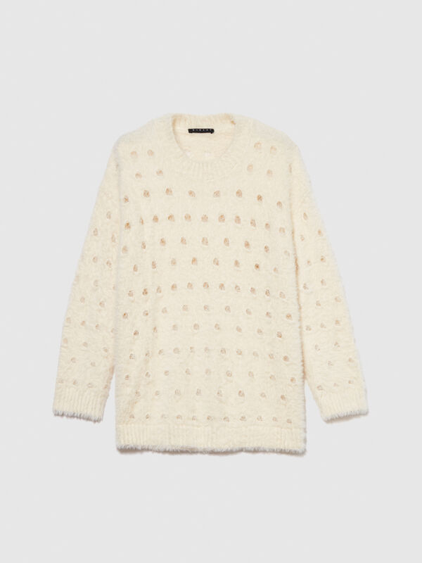 Fluffy open-knit sweater