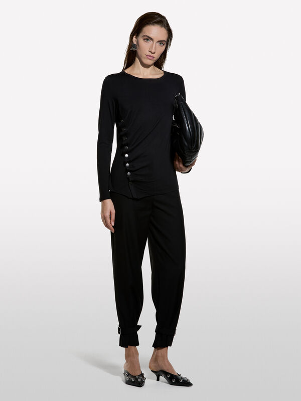 T-shirt with silver button - women's long sleeve t-shirts | Sisley