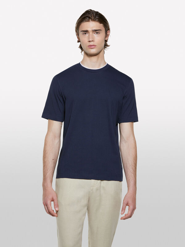 Dark blue t-shirt with contrast - men's short sleeve t-shirts | Sisley