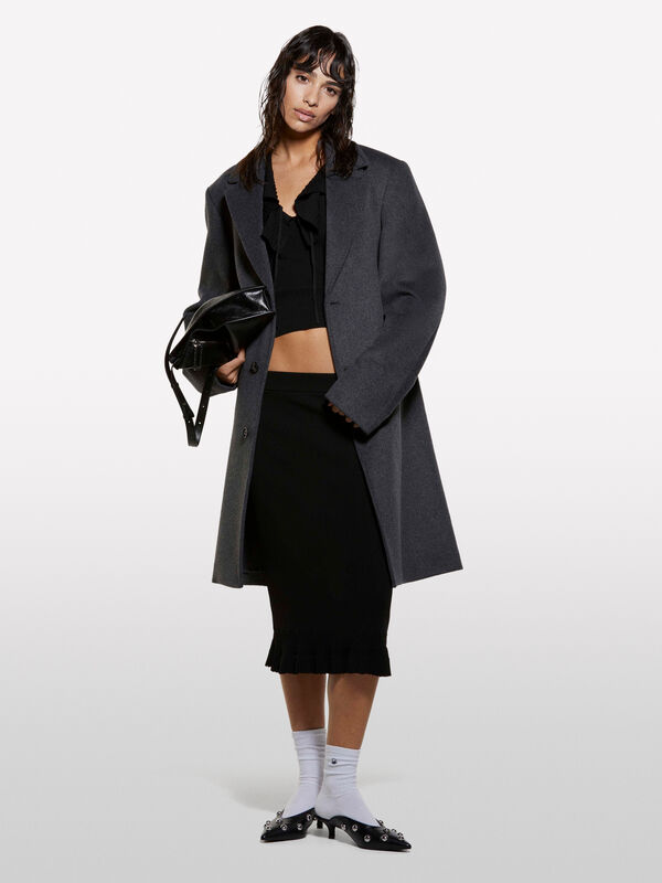 Black knit top with rouches - women's tops | Sisley