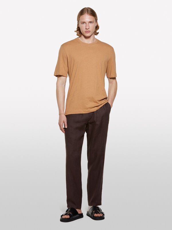 Dark brown 100% linen joggers - men's joggers | Sisley